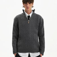 سترة كشمير نصف سحاب محبوكة بالكابل 