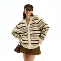 Striped Knit Button Front Cardigan