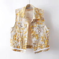 레이스 프린트 데님 민소매 조끼 