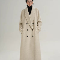 معطف مزدوج الصدر من الكشمير الصوفي الطويل 