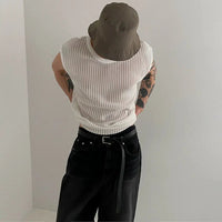 Knitted Fit Hollow Lace Tank Top