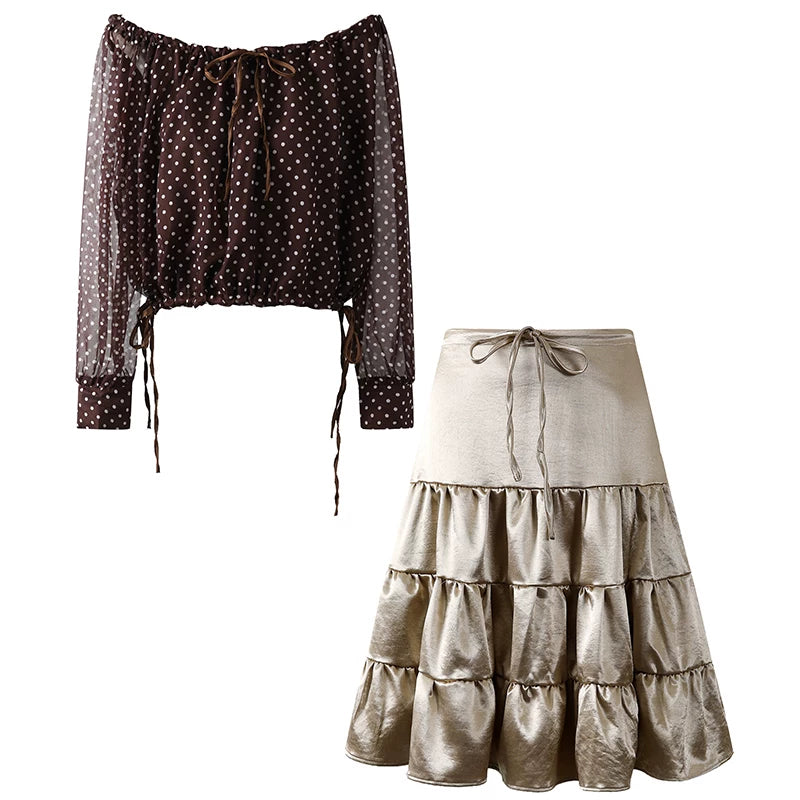 Polka Dot Tie-Waist Top and Skirt