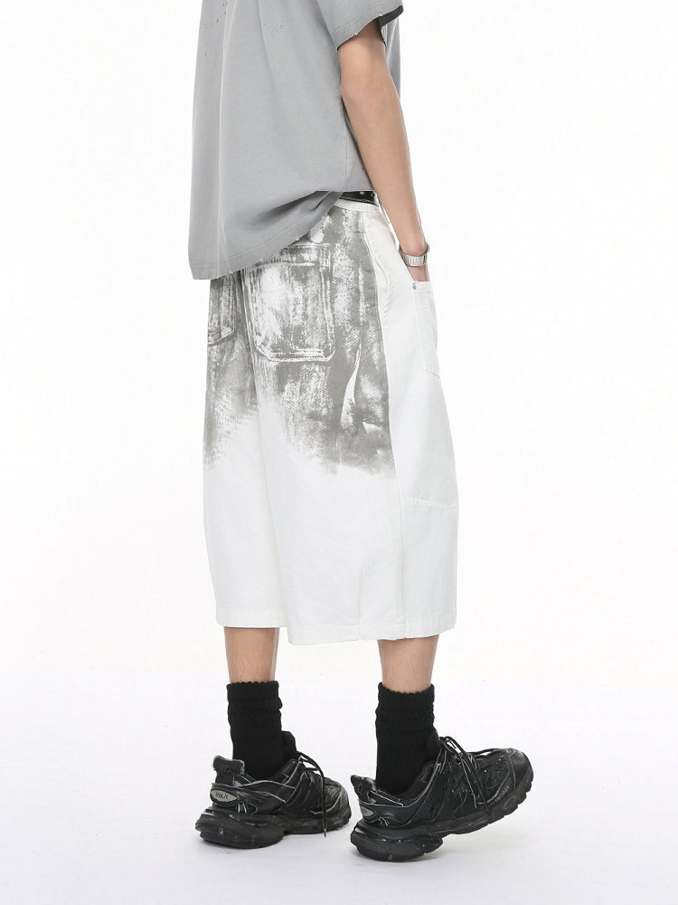 Verwaschene Skizze Druck Denim Shorts 