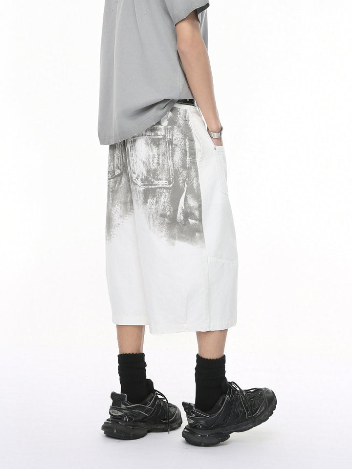 Verwaschene Skizze Druck Denim Shorts 