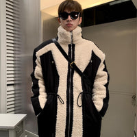 Wool Stand Collar Patchwork Jacket