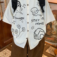 Graffiti Striped Short-Sleeve Shirt