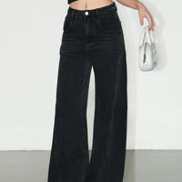 ハイウエストワイドレッグジーンズパンツ 