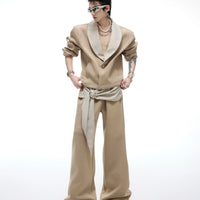 V-neck Suit Jacket and Wide Leg Pants
