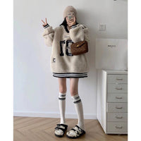 Oversized Sherpa V-Neck Varsity Hoodie