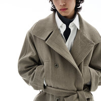 울 라펠 벨티드 숏 코트 