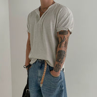 Suéter de manga corta acanalado Henry Collar 