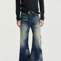 جينز مستقيم بخصر عريض بتصميم قديم 