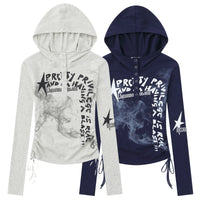 그래픽 프린트 후드 긴팔 터틀넥 