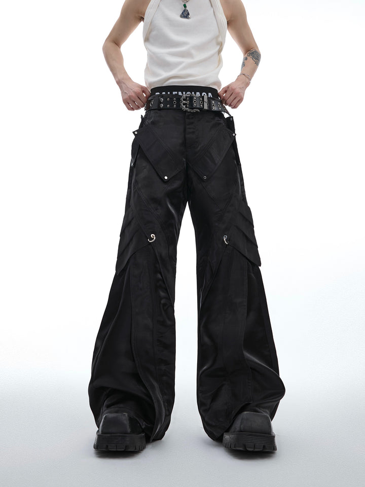 Metal Buckle Leather Micro-flared Pants