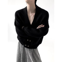 كارديجان محبوك بفتحة عنق على شكل حرف V مزدوجة الصدر 