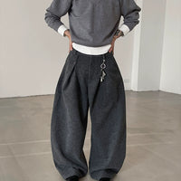 سروال واسع الساقين السميك المجعد 