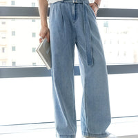 Ice Silk Wide-Leg Belted Jeans