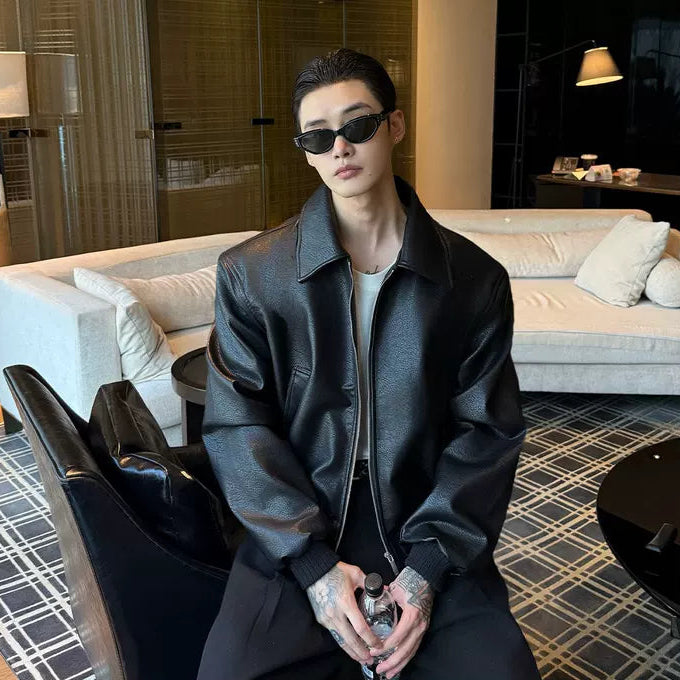 PU-Leder Motorradjacke mit Revers 