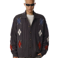 Retro Argyle Knit Button Sweater