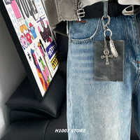 Porte-monnaie en denim avec chaîne pour pantalon et pochette à clés 