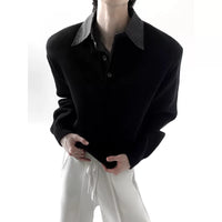 سويت شيرت بولو نسيج محبوك بياقة مخططة 