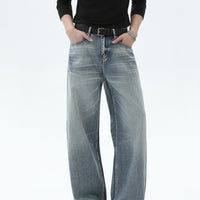 بنطلون جينز واسع مستقيم بتصميم متعثر 