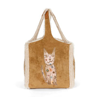 Lucky Cat Suede Shearling Tote Bag