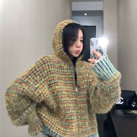 Pull en tricot à capuche à rayures épaisses rétro 