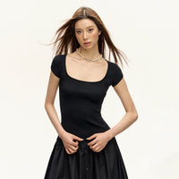 Haut en tricot ajusté rétro à manches courtes 