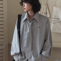 Striped Long-Sleeve Shirt with Tie