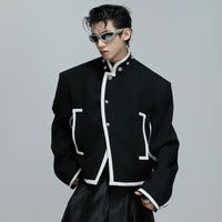 스탠드 칼라 대비 트림 패딩 재킷 