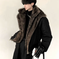 Jaqueta Puffer de Inverno com Gola de Pelúcia Sintética 