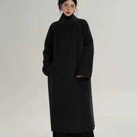 Langer Alpaka-Wollmantel mit Stehkragen 