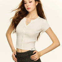 Ribbed Button-Up Short Sleeve Turtleneck