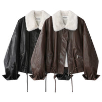 Fur Collar Fleece-Lined Leather Jacket