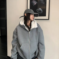 Kürklü Rahat Kesim Fermuarlı Kapüşonlu Üst 