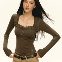 Retro Dar Kesim Uzun Kollu Üst 