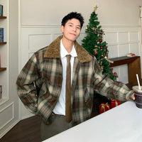 جاكيت شتوي مبطن بياقة شيربا مخططة 