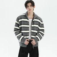 سترة كارديغان محبوكة بسحاب مخطط 