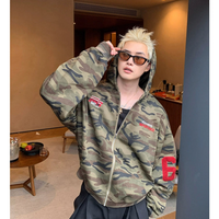 Camouflage Embroidered Zip Up Hooded Sweatshirt