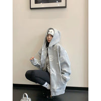 Embroidery Oversized Hooded Zip Jacket