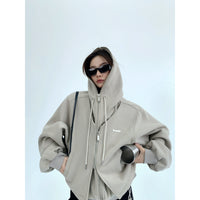 Bol Kapüşonlu Fermuarlı Kısa Hırka Ceket 