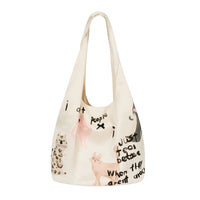 Impatient Cat Print Canvas Shoulder Bag