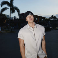 Camisa de Manga Curta com Zíper Curvado Retrô 