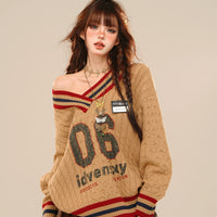 Askılı V Yaka Kablo Örgü Kazak 