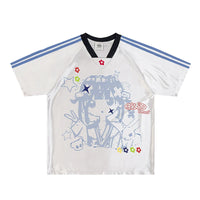 Retro Grafik V-Yaka Jersey Kazak Tişört 