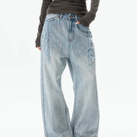 جينز واسع الساق ممزق على الطراز القديم 