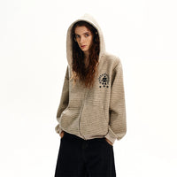 Striped Zip Up Hooded Cardigan