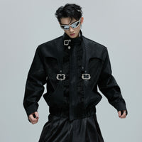 Metal Buckle Snake Scale Leather Jacket