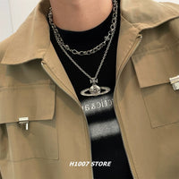 Layered Planet Pendant Chain Necklace